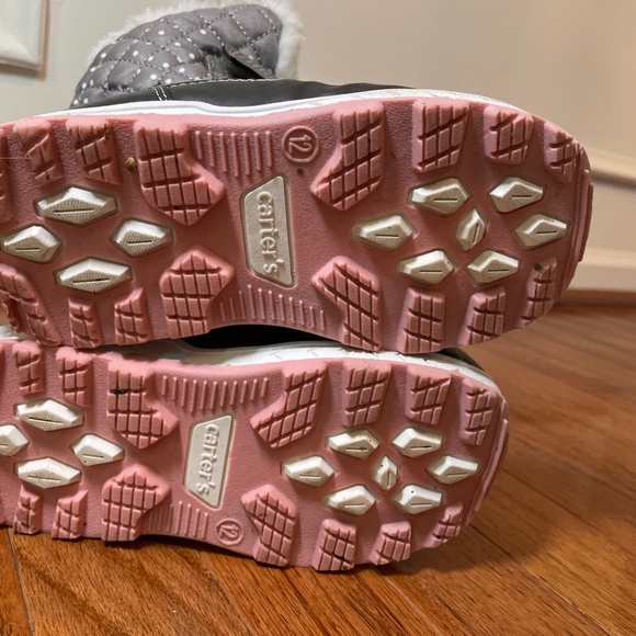 Carters Girls Snow Boots Size 12 Gray/White/Pink Polka Dot Fur Trim - Picture 8 of 8